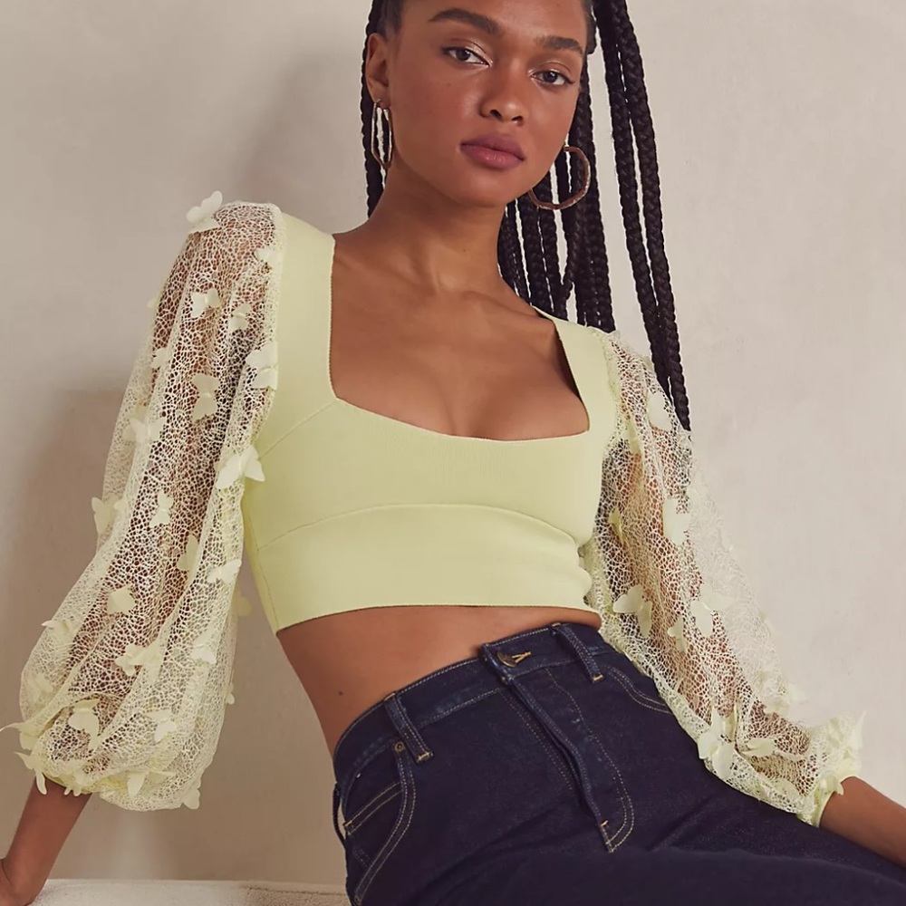 NWT Free People Flutter By Crop Top In Minted Lemonade